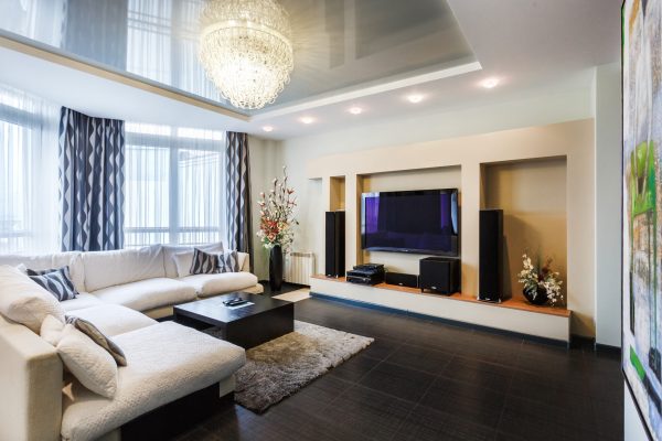 MINSK, BELARUS - NOVEMBER 21, 2016: luxure hall interior loft flat in grey style design
